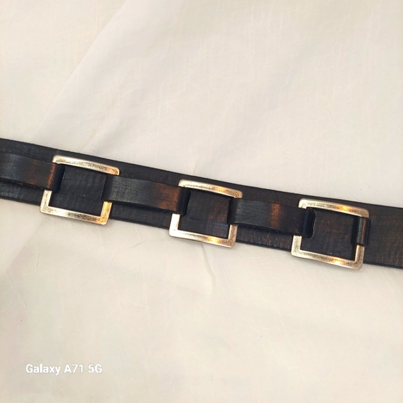 LoFi Black Leather Motorcycle Belt with Silver Buckle Embellishments 35" - Picture 4 of 9